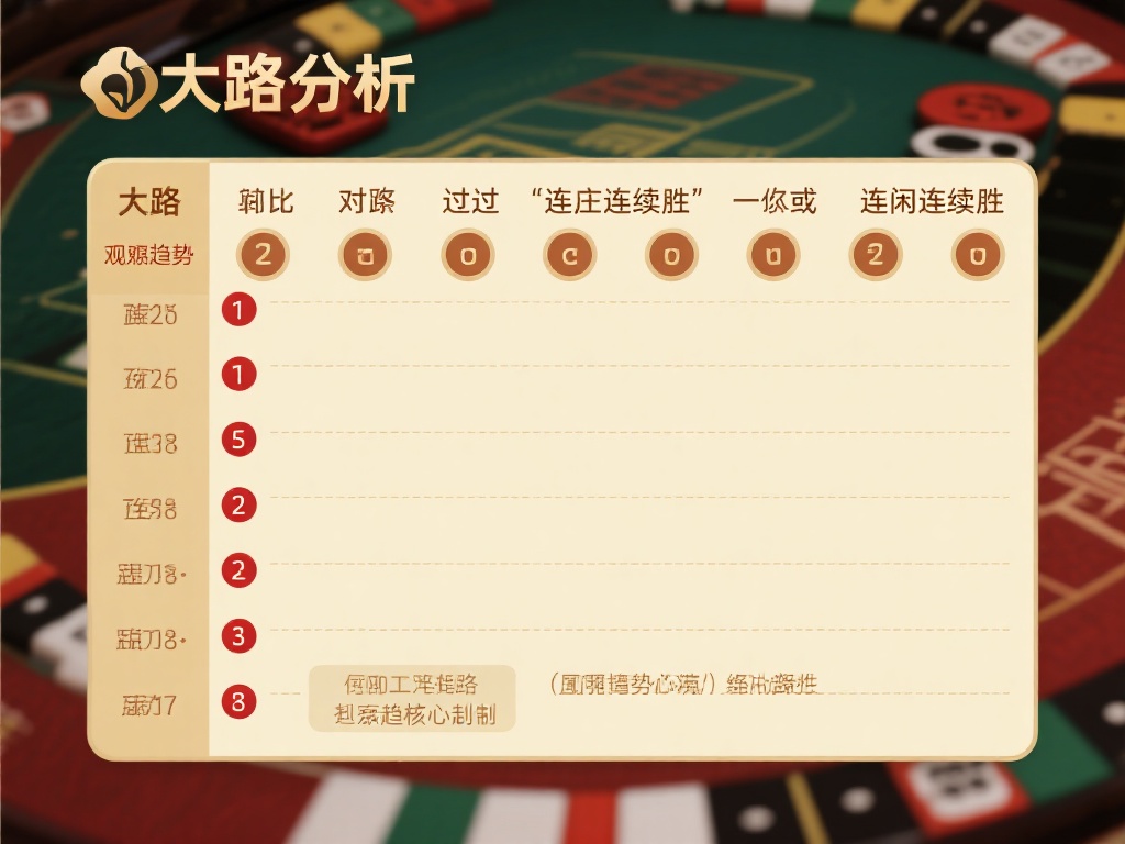 大路分析：大路清晰记录庄、闲的胜负情况，简洁直接，